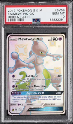2019 POKEMON SUN & MOON HIDDEN FATES #SV59 FULL ART/MEWTWO GX PSA 10 - Image 1