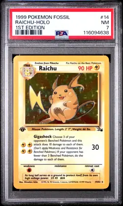 Raichu-Holo 1st Edition Pokemon Fossil 14 NM PSA NM 7-4638 - Image 1