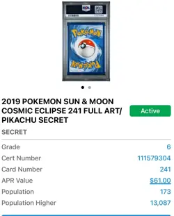 2019 POKEMON SUN & MOON #241 FA/PIKACHU COSMIC ECLIPSE-SECRET PSA 6 - Image 3