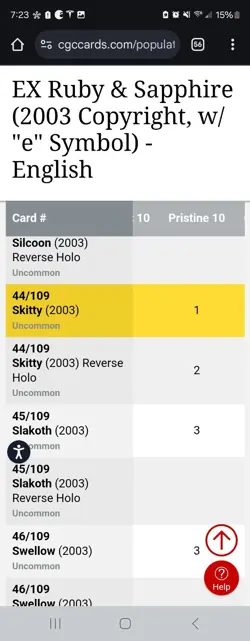 (POP 1) CGC Pristine 10 Skitty 44/109 EX Ruby & Sapphire Pokemon 2003 Card - Image 4