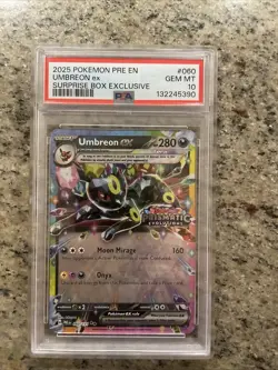 2025 Pokemon Prismatic Evolution Pre En Umbreon Ex Surprise Box Exclusive PSA 10 - Image 1