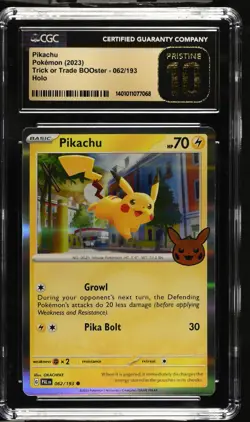 CGC PRISTINE 10 2023 Pokemon Trick or Trade Pikachu #62 - Image 1