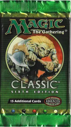 MTG: 6TH EDITION empty Booster Pack wrapper; PERFECT opening, NO CARDS, 1999 - Image 1