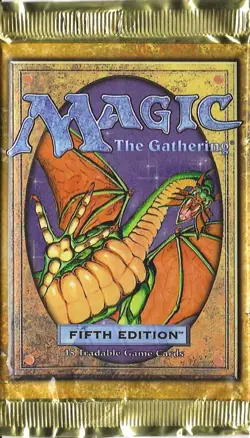 MTG: 5TH EDITION empty Shivan Dragon Booster Pack wrapper; PERFECT opening, 1997 - Image 1
