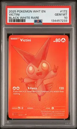 2025 POKEMON WHT EN-WHITE FLARE BLACK WHITE RARE #172 VICTINI PSA 10 - Image 1