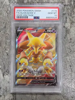 2020 Pokemon SWSH Vivid Voltage #172 PSA Gem Mint 10 Full Art Alakazam V - Image 1