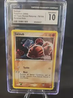 CGC 10 Swinub EX Team Rocket Returns 79/109 Reverse Holo Stamped Pokemon Card - Image 1