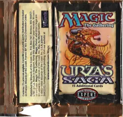 MTG: URZA'S SAGA empty Chimeric Staff Booster Pack wrapper; rear tears, NO CARDS - Image 1