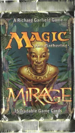 MTG: MIRAGE empty Grinning Totem Booster Pack wrapper; rear tears, NO CARDS 1996 - Image 1