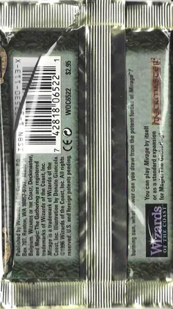 MTG: MIRAGE empty Grinning Totem Booster Pack wrapper; rear tears, NO CARDS 1996 - Image 2