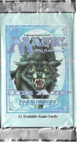 MTG: ICE AGE empty Dire Wolves Booster Pack wrapper; edge tears, NO CARDS, 1995 - Image 1