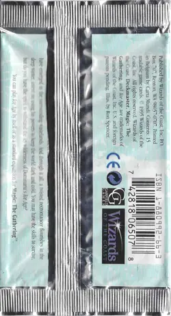 MTG: ICE AGE empty Dire Wolves Booster Pack wrapper; edge tears, NO CARDS, 1995 - Image 2