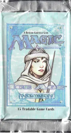 MTG: ICE AGE empty Karplusan Yeti Booster Pack wrapper; edge tears; NO CARDS - Image 1