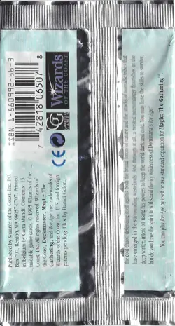 MTG: ICE AGE empty Scaled Wurm Booster Pack wrapper; edge tears, NO CARDS, 1995 - Image 2