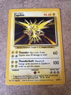 1999 Zapdos Holo Foil Pokemon TCG Base Set Unlimited Rare Card 16/102 HP - Image 1