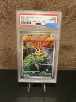 2025 Pokemon SVP Victini Black Star Promo #208 PSA 10 - Image 1