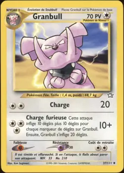 2001 Pokemon FRENCH Unlimited Neo Genesis Granbull 37/111 NM-MT - Image 1