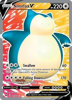 Snorlax V 197/202 - Sword & Shield - Full Art Holo Pokemon Card - Near Mint (NM) - Image 1