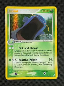 Swalot 11/100 STAMPED Pokemon Card EX Crystal Guardians Reverse Holo Rare - Image 1