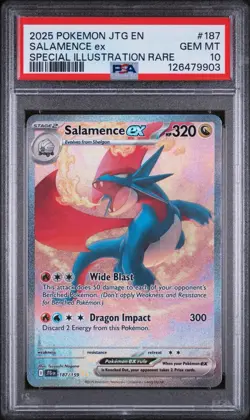 2025 POKEMON JOURNEY TOGETHER SPECIAL ILLUSTRATION RARE #187 SALAMENCE EX PSA 10 - Image 1