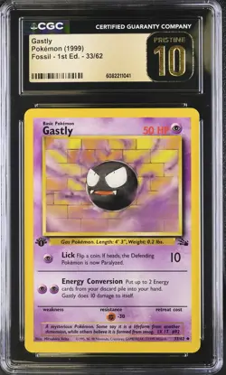 CGC Pristine 10 Gastly 33/62 1st Edition Fossil Pokemon Card - Image 1