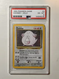 Pokemon Chansey Holo Rare Card 3/102 First Edition 1999 psa 6 - Image 1