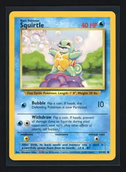Squirtle 63/102 Pokemon TCG Base Set Unlimited WOTC LP - Image 1