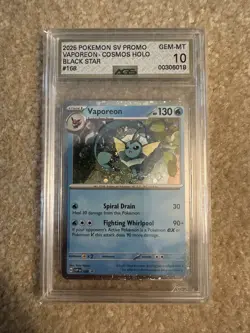AGS 10 GEM MINT Vaporeon SVP168 COSMOS HOLO PROMO SVP 168 Pokemon Card - Image 1