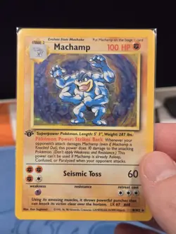 Pokemon TCG Machamp Holo 1st Edition Rare Card Base Set 8/102, NM/M - Pack Fresh - Image 1