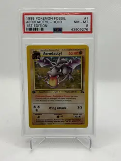 1999 Pokemon Fossil Aerodactyl Holo 1st Edition - PSA 8 - - Image 1