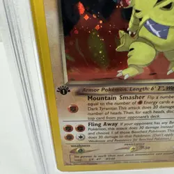 2002 Dark Tyranitar 11/105 Neo Destiny 1st Edition Holo Pokemon TCG Swirl PSA 7 - Image 3