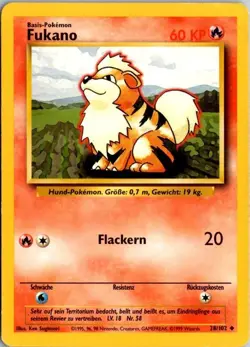 Base Set Pokemon TCG Fukano (Growlithe) German Unlimited 28/102 - Image 1