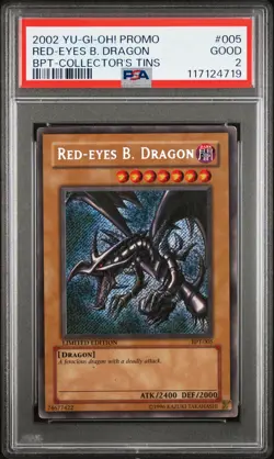 2002 YU-GI-OH! PROMO BPT-COLLECTOR'S TINS #005 RED-EYES B. DRAGON PSA 2 - Image 1