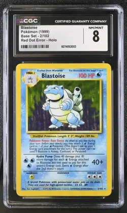 CGC 8 Blastoise 1999 Base Set 2/102 Red Dot Error Holo Pokemon Card - Image 1