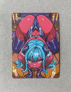 Magic MTG Altered Painted Swamp Demon Anime Girl by white_alters - Image 1