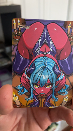 Magic MTG Altered Painted Swamp Demon Anime Girl by white_alters - Image 2