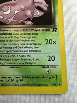 Dark Weezing 14/82 Team Rocket Holo WOTC Pokemon 2000 Card Vintage LP - Image 5