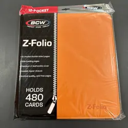 BCW Orange Gaming Card Z-Folio Zippered LX Leatherette Album w/ 12 Pocket Pages - Image 1