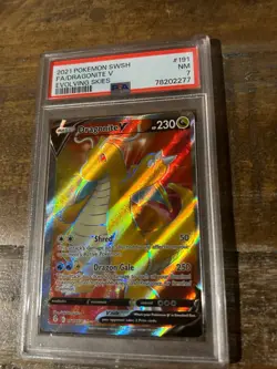 POKEMON 2021 SWSH Evolving Skies Full Art DRAGONITE V #191 PSA 7 RARE - Image 1