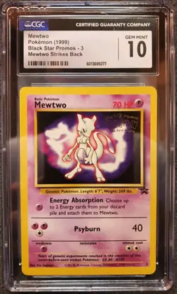 1999 Pokemon Mewtwo Black Star Promo #3 WB Movie Stamped WOTC CGC 10 Gem Mint - Image 1