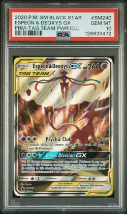 2020 POKEMON SM BLACK STAR PROMO TAG TEAM POWERS COLL ESPEON & DEOXYS GX PSA 10 - Image 1