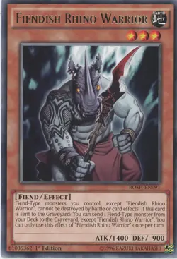 Yugioh Fiendish Rhino Warrior BOSH-EN091 Rare NM - Image 1