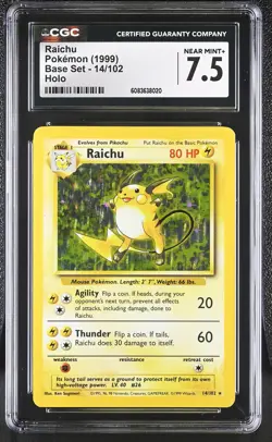 CGC 7.5 Raichu 1999 Base Set 14/102 Holo Pokemon Card - Image 1