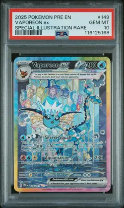 2025 POKEMON PRE EN-PRISMATIC EVOLUTIONS #149 VAPOREON EX PSA 10 - Image 1