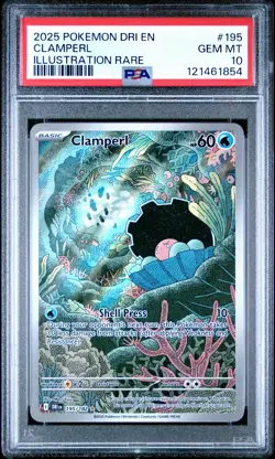 2025 Pokemon Dri EN-Destined Rivals Clamperl #195 Illustration Rare PSA 10 - Image 1