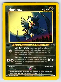 Murkrow 46/64 1st Edition Neo Revelation Pokemon Card TCG Vintage WOTC - Mp - Image 1