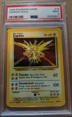 PSA 9 Pokemon Base Set Unlimited Holo Rare Zapdos 16/102 1999 English - Image 1