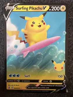 Surfing Pikachu V 008/025 Ultra Rare Celebrations Pokemon Card NM - Image 1