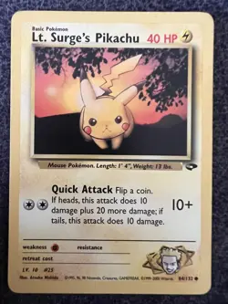 Lt. Surge's Pikachu 84/132 Common Gym Challenge Pokemon Card NM - Image 1