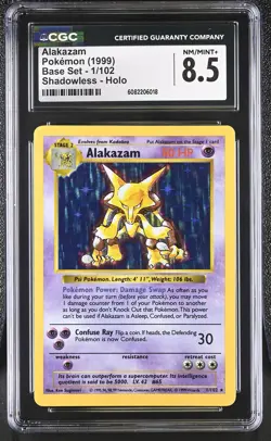 CGC 8.5 Alakazam 1999 Base Set 1/102 Shadowless Holo Pokemon Card - Image 1